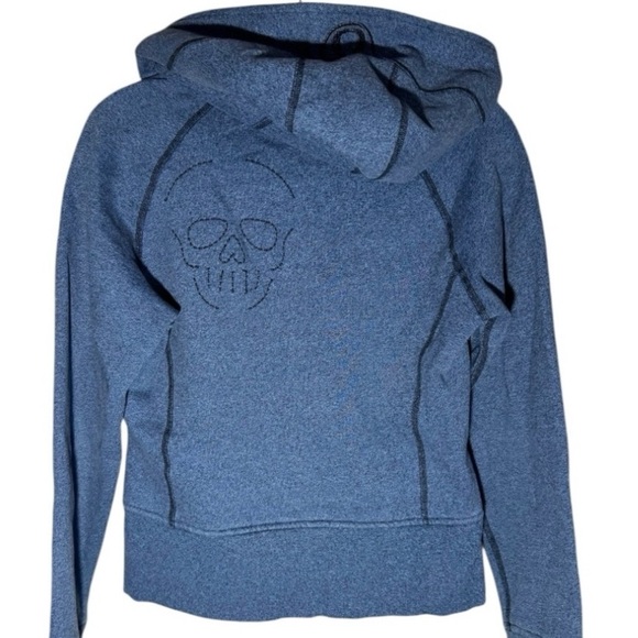 LULULEMON RARE! Scuba Skull Logo Heather Blue Hoodie Jacket Size 6 - Picture 11 of 13